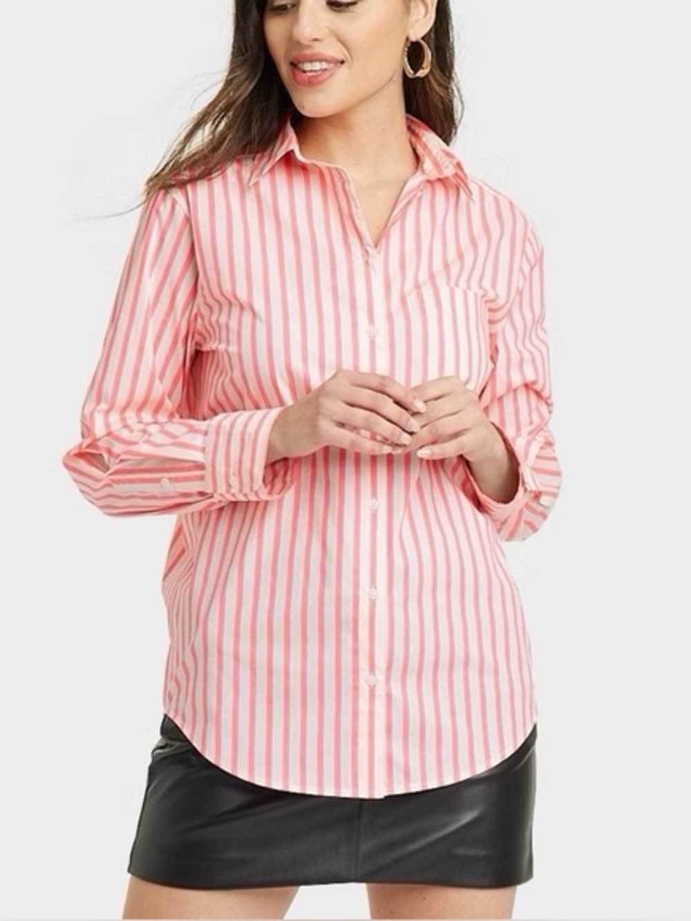 Pink and White Striped Button-Up Shirt